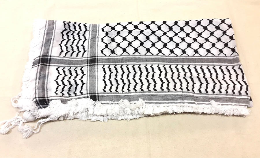 Premium Cotton Shemagh Keffiyeh – Authentic Arab Scarf | Black & White Middle Eastern Headwrap for Men & Women