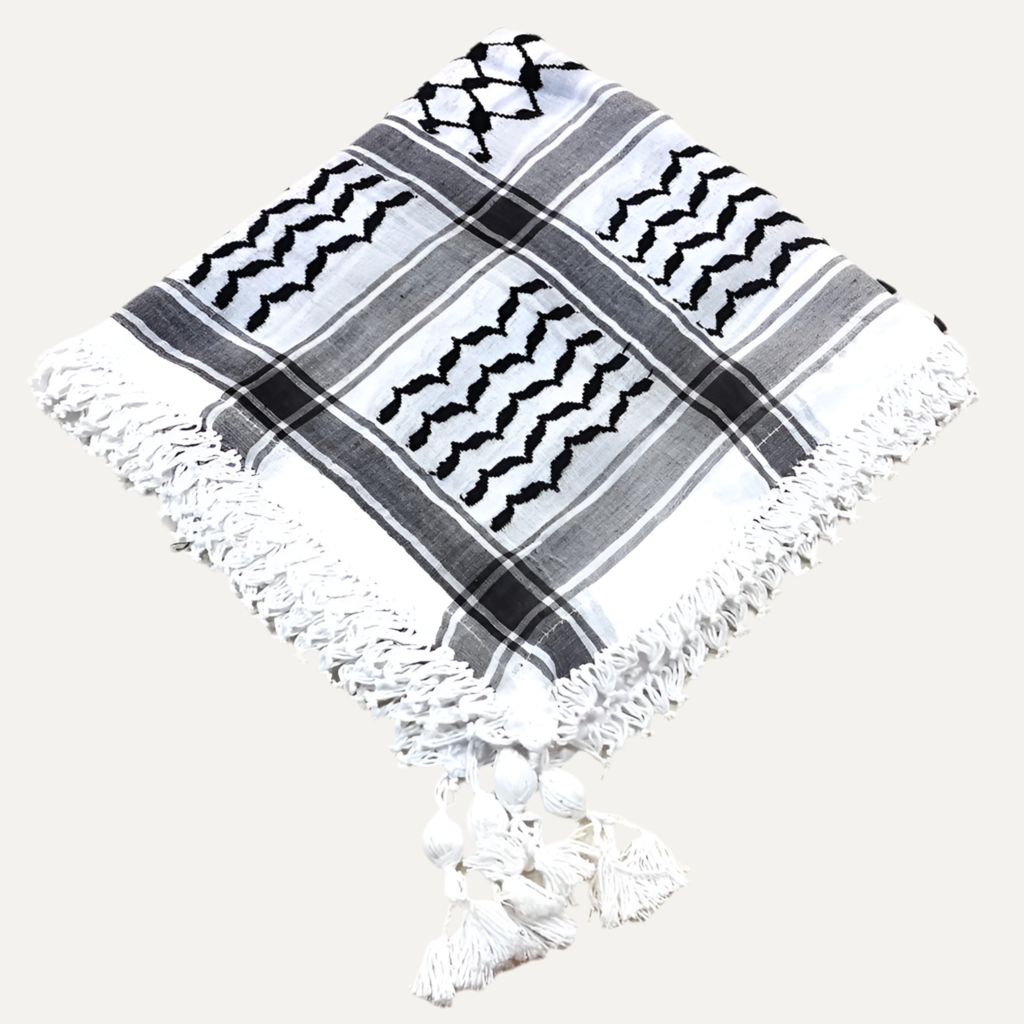 Premium Cotton Shemagh Keffiyeh – Authentic Arab Scarf | Black & White Middle Eastern Headwrap for Men & Women