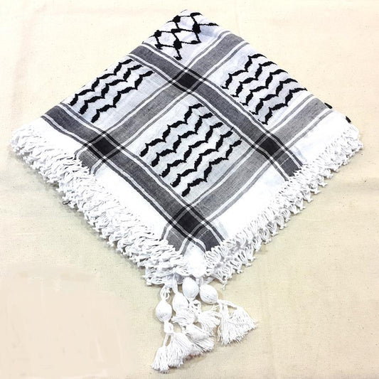 Premium Cotton Shemagh Keffiyeh – Authentic Arab Scarf | Black & White Middle Eastern Headwrap for Men & Women